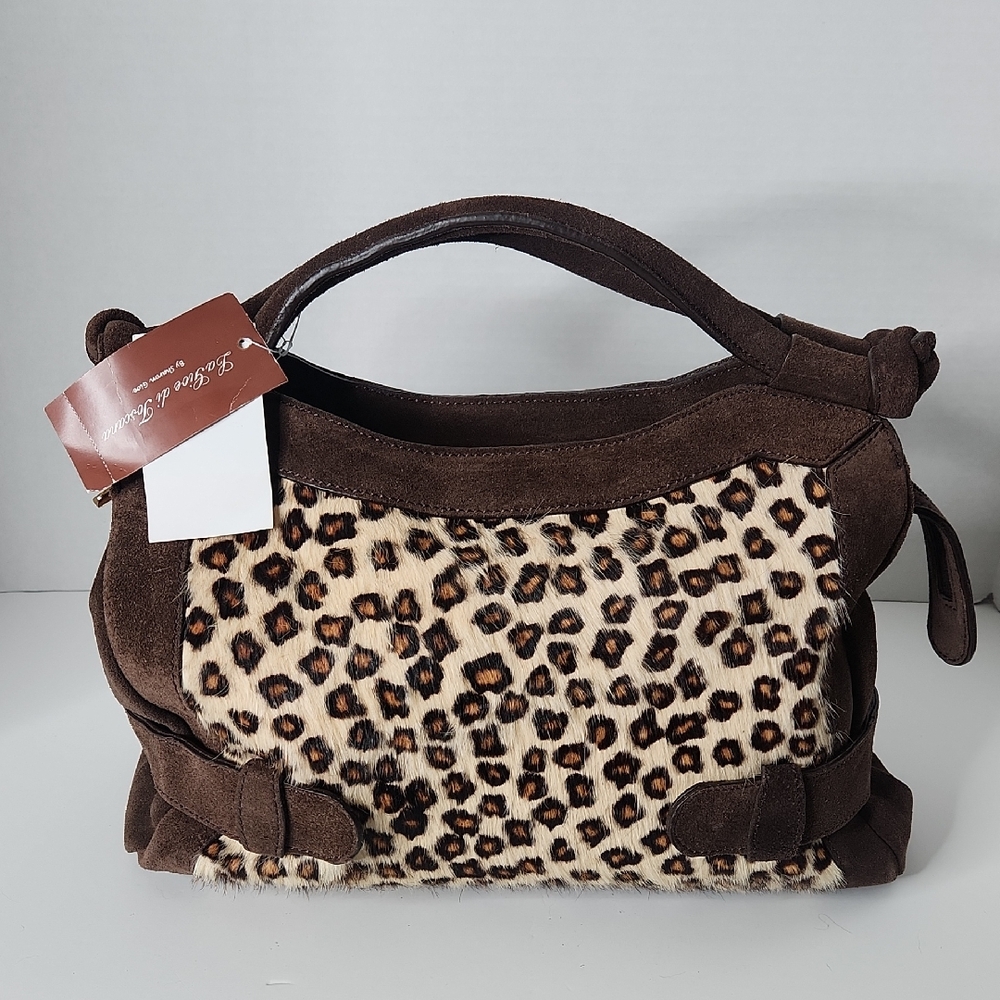NWT LA GIOE DI TOSCANA Limited Edition Brown Calf Hair Suede Leather Handbag